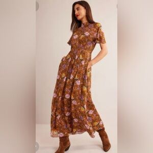 Boden tie back gathered midi dress size 14 nwot d0803